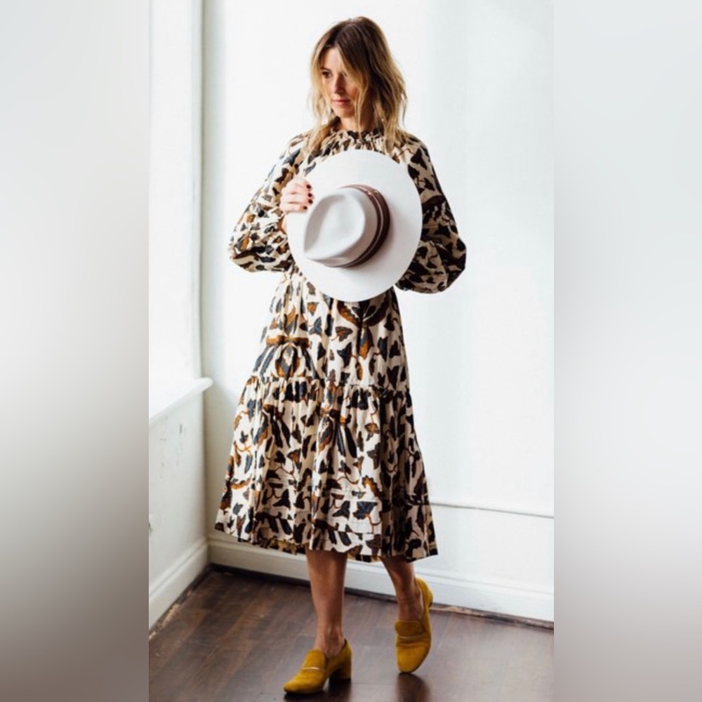 Ulla Johnson tiered leaf dress 100%cotton cream/rust Sz 4